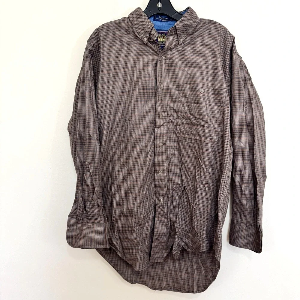 Vintage Chaps Ralph Lauren Brown Blue Stripe Long Sleeve Button Down USA Men's M